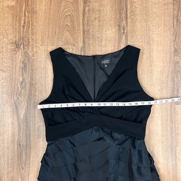 Adrianna Papell Black Tiered Hammered Satin Sheath Dress Sz 14 - Picture 7 of 12